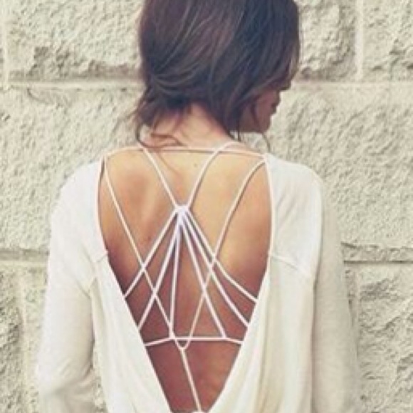 Strappy Back Caged Removable Padded Bralette White - Picture 4 of 5